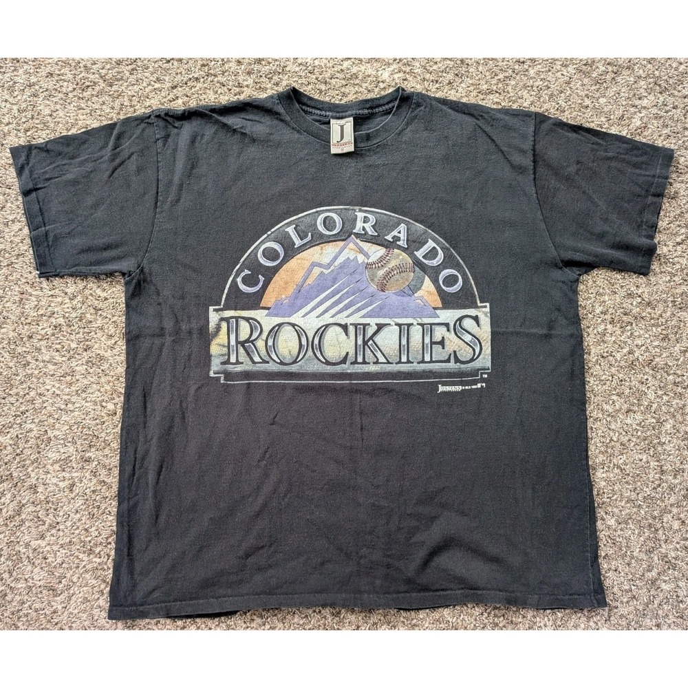 1993 Colorado Rockies MLB Big Logo T‎ Shirt Jostens USA Made XL Black SS